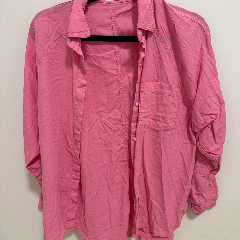 Aritzia Pink Linen Button Down